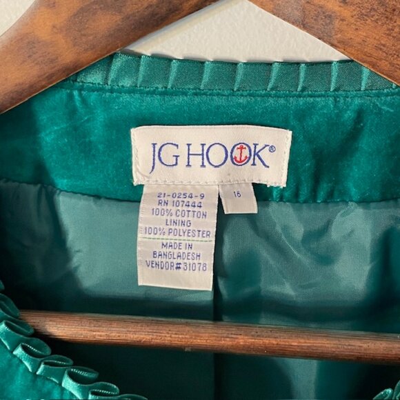 Vintage Velvet & Satin Green Holiday Glam Cardigan Blazer Ruffled Trim Large - Picture 7 of 8